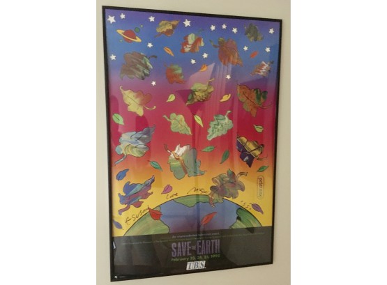Signed  Peter Max Poster  1992 'Save The Earth - TBS Event'