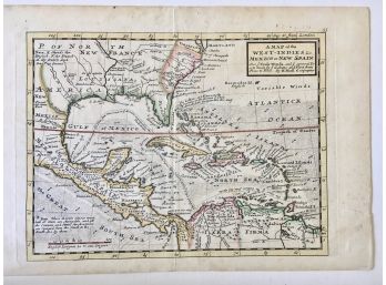 Antique Atlas Map Page  - West Indies - Mexico  14' X 9 1/2'  From 1729