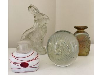 Art Glass Lot- Signed Paperweight, Bottles , Antique Candy Glass +++