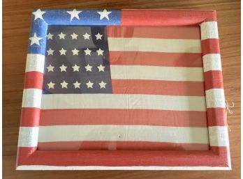 Vintage 48 Star Silk Flag Folded In Hand Painted Shadow Box