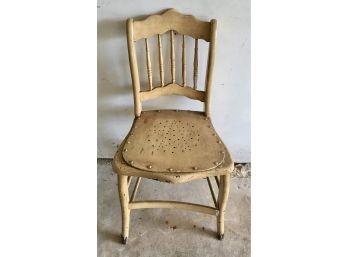 Antique Wood Chair With Perforated Seat