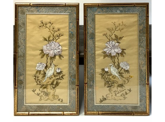 Beautiful Pair Of Framed Asian Silks