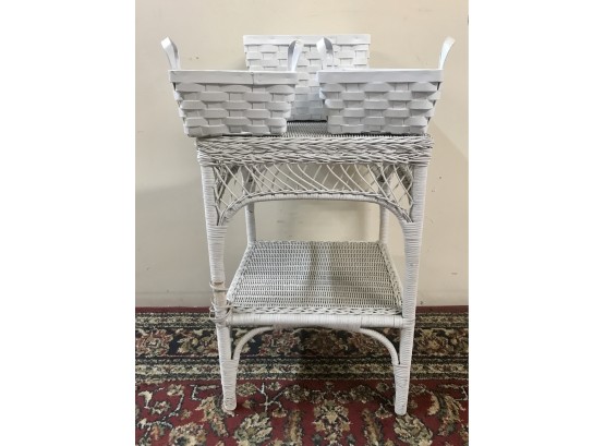 White Wicker Table And Baskets