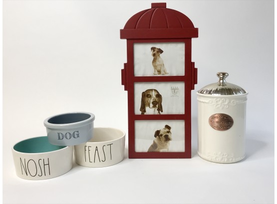 Rae Dunn Dog Bowls, Biscuit Jar  And Frame
