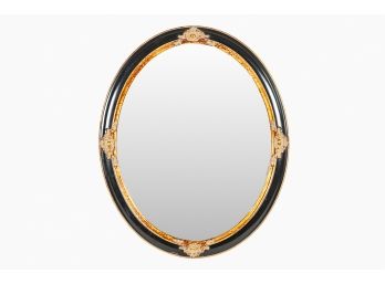 Black Oval Mirror With Gilt Details