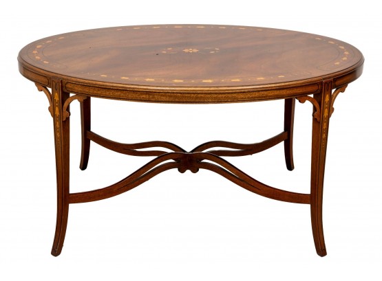 Oval Wood Coffee Table With Marquetry Inlay