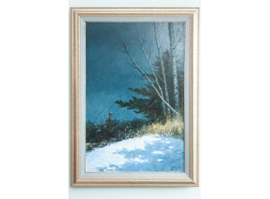 Original Winter Nighttime Painting On Canvas