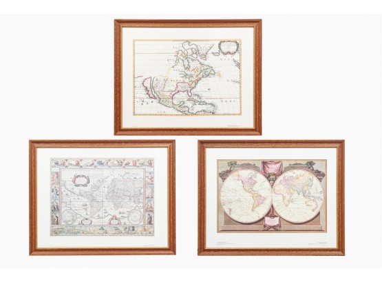 Trio Of Antique Map Reproduction Prints