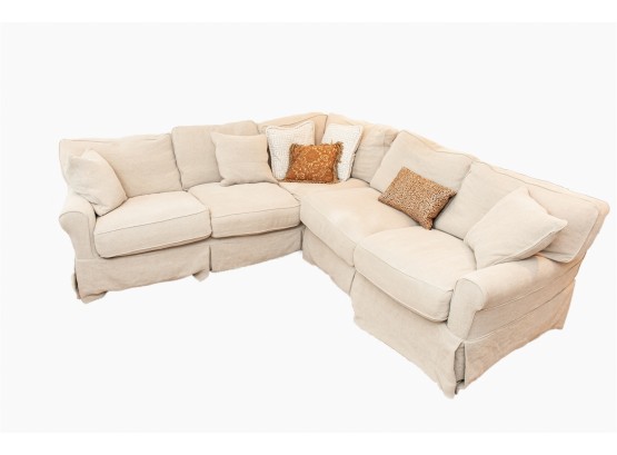 Lee Skirted Sectional Sofa In 'Greige', Original Purchase Price $6,694