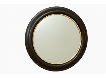 Circular Black Framed Mirror With Gold Detail