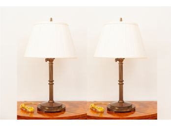 Pair Of Vintage Burnished Brass Lamps