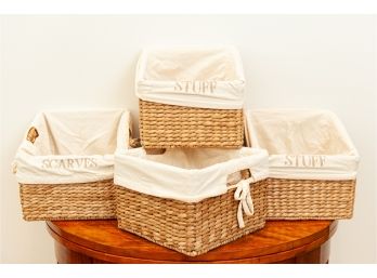 Set Of Four Hyacinth Storage Baskets With Linen Liners
