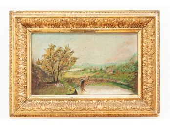 Hudson River School - Framed Painting On Canvas Of Bucolic Fishing Scene