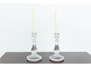 Pair Of Clear Molded Glass Candlesticks
