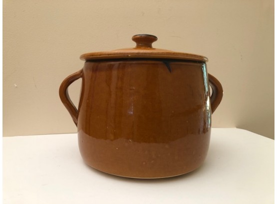Brilliant Vintage Brown Glazed Pottery Crock With Lid Made In France