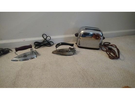 2 Vintage Irons And Toastmaster Toaster