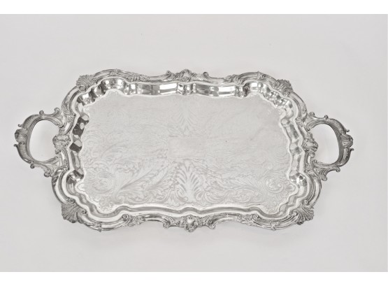 C.1950s Birmingham Silver Co. Vintage Silver Over Copper Ornate Shell Motif Serving Tray