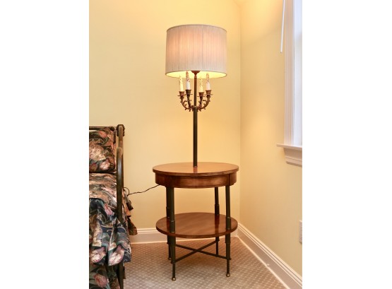 Vintage Floor Table Lamp With Round Wood Table