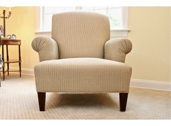 Tone On Tone Neutral Check Upholstered Pleated Rolled Arm Chair With Tapered Legs