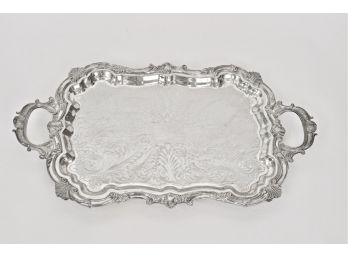C.1950s Birmingham Silver Co. Vintage Silver Over Copper Ornate Shell Motif Serving Tray