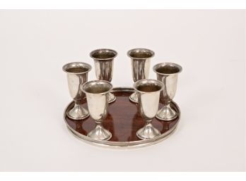 Crown Sterling Silver Weighted Cordial Glasses With Serving Tray