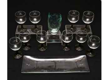 Set Of Table Setting Glassware And Signed Vase