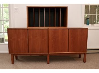 Two-Piece Midcentury Detachable  Credenza/Cabinet And Slotted Cabinet