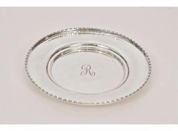 Marcus & Co, NY Sterling SIlver 11 Monogrammed  R Plate With Bead And Barrel Rim