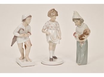 Set Of 3 A Lladro Girl With Rooster Figurine Plus Bing  & Grondah