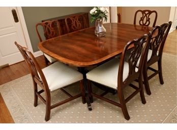 Irwin Dining Room Set:  Double Pedestal Table With Chippendale  Style Straight Leg Side Chairs