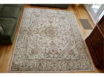 Muted Neutral Floral Wool Area Rug  With Non Slip Padding