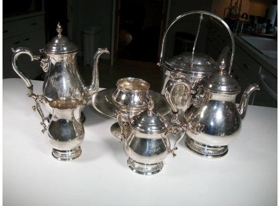 Assorted Seven (7) Piece Silver Plate Lot /  Nice Pieces / Ice Bucket, Tea Set, Bowl