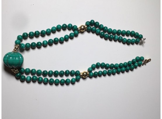 Incredible Vintage Christian Dior 14KT Gold & Malachite Double Strand Necklace - HIGH QUALITY !