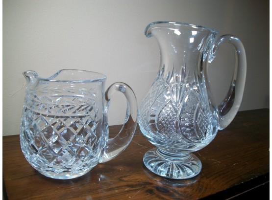 Two Stunning WATERFORD Cut Crystal Pitchers / Jugs - Taller Is 'Seahorse' Pattern Other Is 'Lismore' Pattern