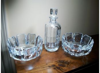 Three GREAT Pieces Orrefors Glass Decanter & Two Bowls - This Is A GREAT Lot - NO DAMAGE !