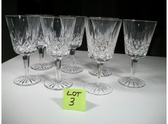 Lot Of Seven (7) - WATERFORD Cut Crystal 'Lismore'  Pattern Water / Wine Glasses  (Lot 3)