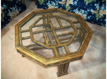 Lovely 'Chinese Chippendale' Style Hexagon Shaped Cocktail / Coffee Table W/Glass Top