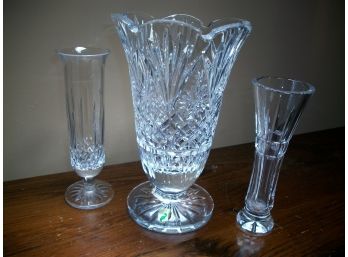 Beautiful Lot Of Three (3) WATERFORD Cut Crystal Vases (Tallest Brand New) Trumpet Vase & Two Bud Vases