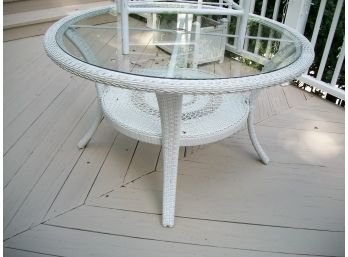 Large Round 'Wicker' Table By Hampton Bay & Small Tubular Aluminum Glass Table