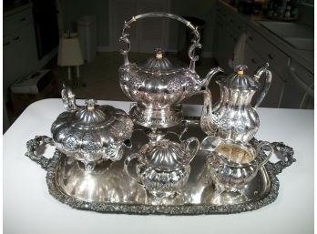 STUNNING Antique Very Ornate Sheffield Silver Plate Tea Set With Tray - GREAT DETAIL & QUALITY !