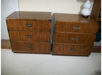 Pair Of Three Drawer Campaign Chests W/Brass Trim - Great Size (by Dixie Furniture) Nice Quality