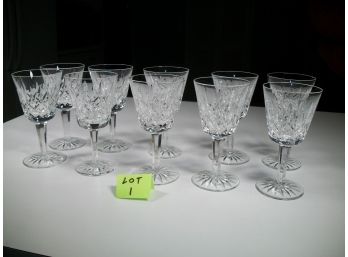 Lot Of Ten (10) Fantastic WATERFORD Cut Crystal Wine Stems 'Lismore' Pattern  (Lot 1)