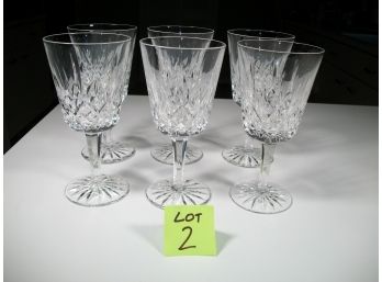 Lot Of Six (6) WATERFORD Cut Crystal - Water / White Wine 'Lismore' Pattern (Lot 2)
