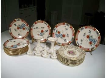 14 Lenox Red Lacquer Plates & 8 Coronado Ivory Plates, & Lenox S&P / Pair Of Candles Holders