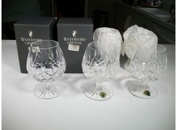 Lot Of Seven (7) New WATERFORD Cut Crystal Snifters / Goblets - Lismore Pattern (Some W/Boxes)