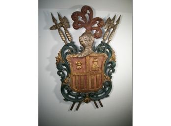 Stunning Antique Carved Wood Crest / Shield - Amazing Paint - 1900's ? 1880 ? - Fantastic Piece ! Italian ?