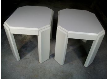 Pair Retro / Modern End Tables By LANE - 'Putty Color' Finish - Great Quality - Bid Is For The PAIR Of Tables