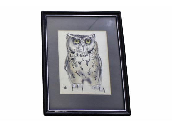 Mixed Media Owl Painting Signed