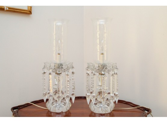 Pair Of Crystal Chandelier Faceted Base Table Lamps