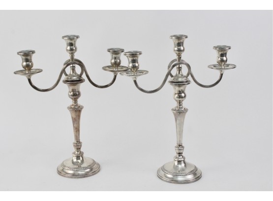 Pair Of  Weighted Sterling Silver Candlestick Holders With Rope Band Design